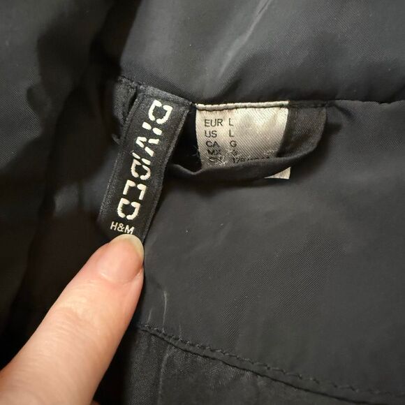 H&M Divided Black Puffer Bomber Aviator Black Coat Jacket Cropped Large - Picture 3 of 6